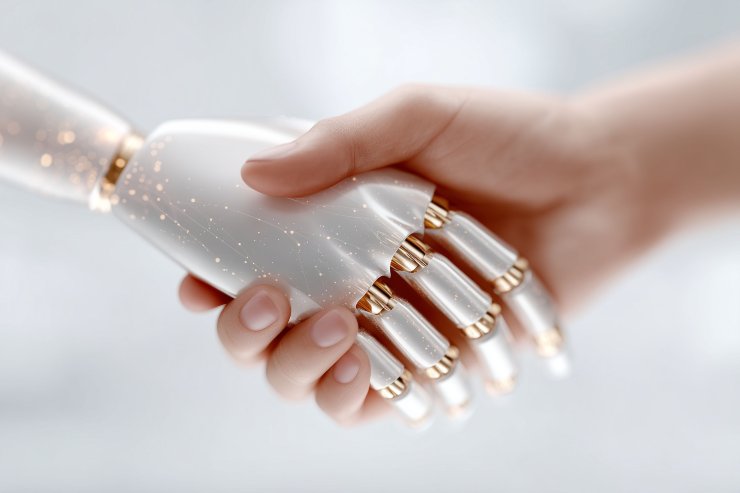 Umano e robot si stringono la mano